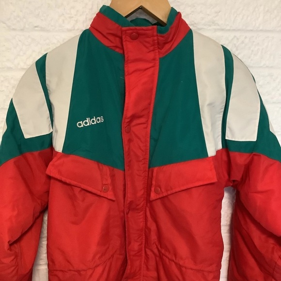 Vintage 80โs Adidas Long Jacket - Size S - Red & Green - P2P 20โ - Picture 6 of 9